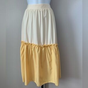 NIB RoseSeek Two-Tone Cream and Yellow Tiered Midi Skirt